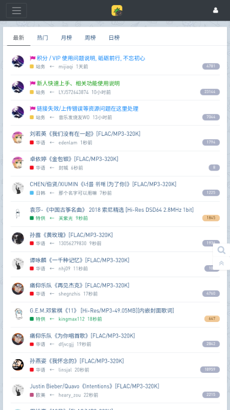 榜单帖子列表截图